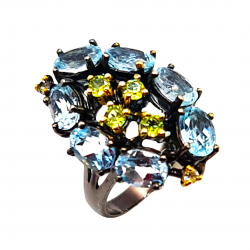 Inel din argint cu blue topaz si peridot - Madammi.ro