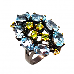 Inel din argint cu blue topaz si peridot