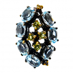 Inel din argint cu blue topaz si peridot