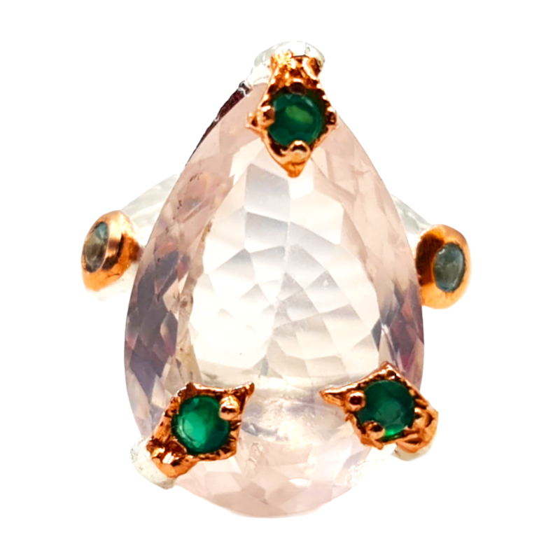 Inel din argint cu cuart roz blue topaz si onix - inima - Madammi.ro Inel din argint cu cuart roz blue topaz si onix - inima - Madammi.ro