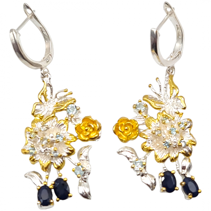 Cercei din argint cu safir si blue topaz - Madammi.ro Cercei din argint cu safir si blue topaz - Madammi.ro