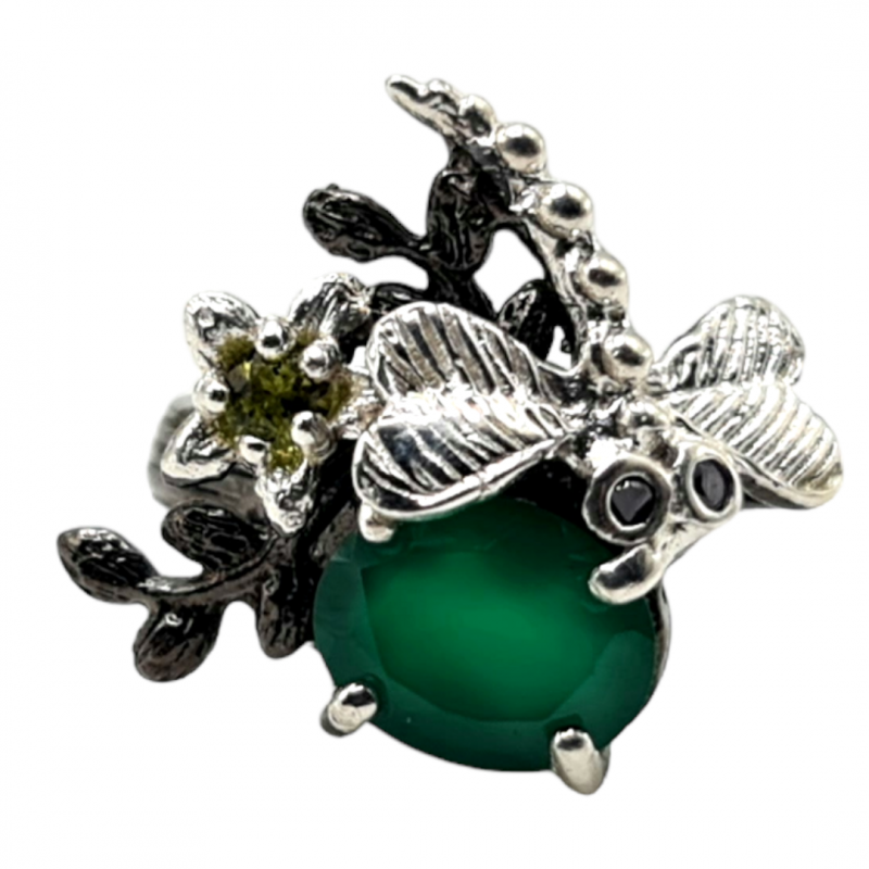 Inel din argint cu onix verde si cz - Madammi.ro Inel din argint cu onix verde si cz - Madammi.ro
