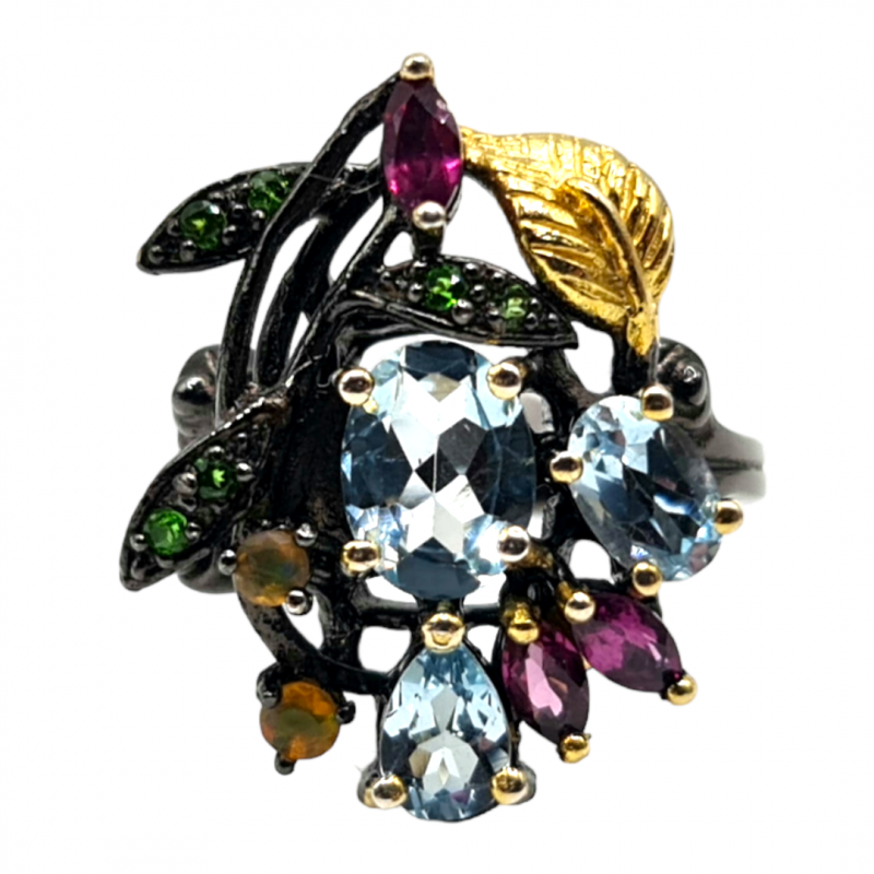 Inel din argint cu topaz, roodolit, opal si crom diopsid - Madammi.ro Inel din argint cu topaz, roodolit, opal si crom diopsid - Madammi.ro