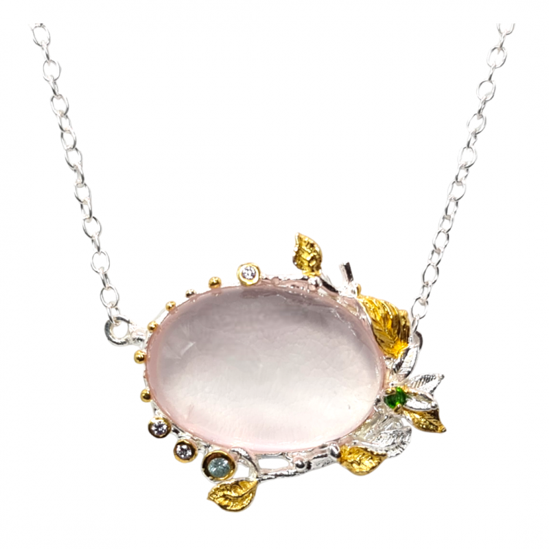 Colier din argint cu pandant cu montura de cuart, topaz, crom diopsid si cz - Madammi.ro Colier din argint cu pandant cu montura de cuart, topaz, crom diopsid si cz - Madammi.ro