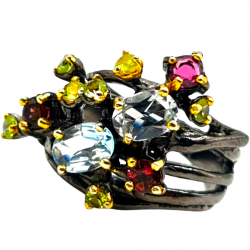 Inel din argint cu topaz, turmalina, peridot si rodolit - Madammi.ro