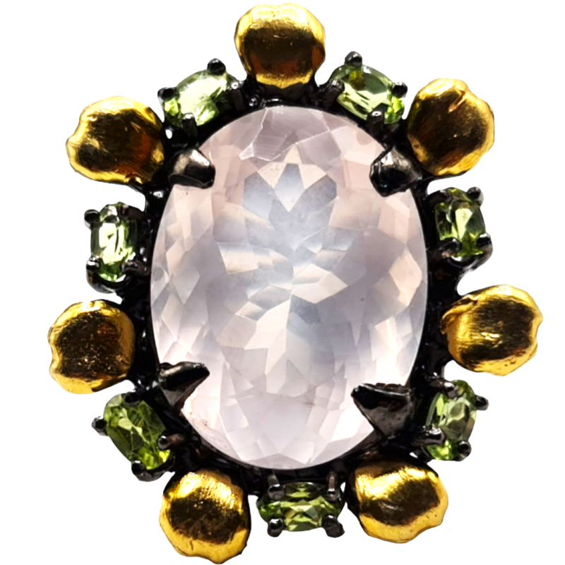 Inel din argint cu cuart roz si peridot - Madammi.ro Inel din argint cu cuart roz si peridot - Madammi.ro