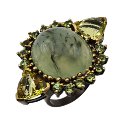 Inel din argint cu prehnit, cuart si peridot - Madammi.ro