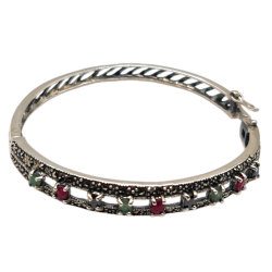 Bratara din argint cu rubin, smarald, spinel si marcasite - Madammi.ro