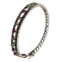 Bratara din argint cu rubin, smarald, spinel si marcasite - Madammi.ro