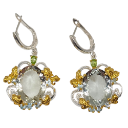 Cercei din argint cu ametist verde, peridot si topaz - Madammi.ro
